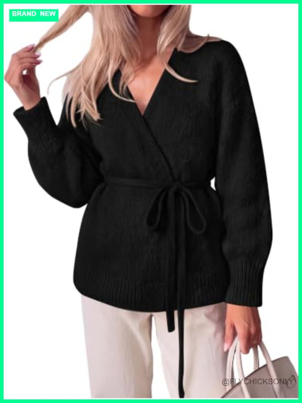 V Neck Wrap Tie Front Cardigan Lightweight Knit Sweater